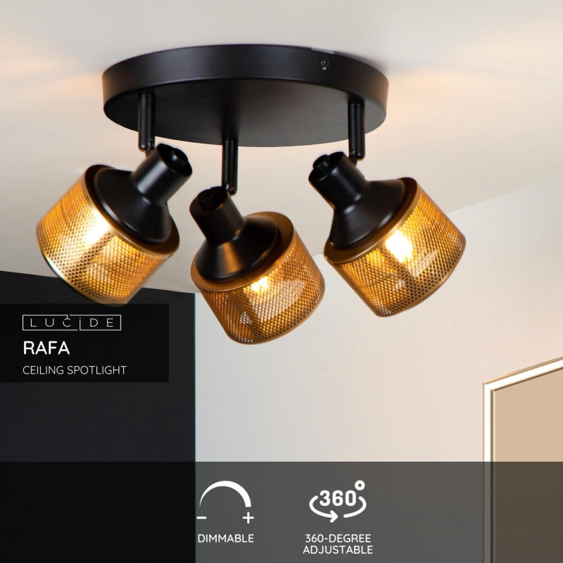 Lucide RAFA - Stropné bodové svietidlo - Ø 35 cm - 3xE14 - čierne